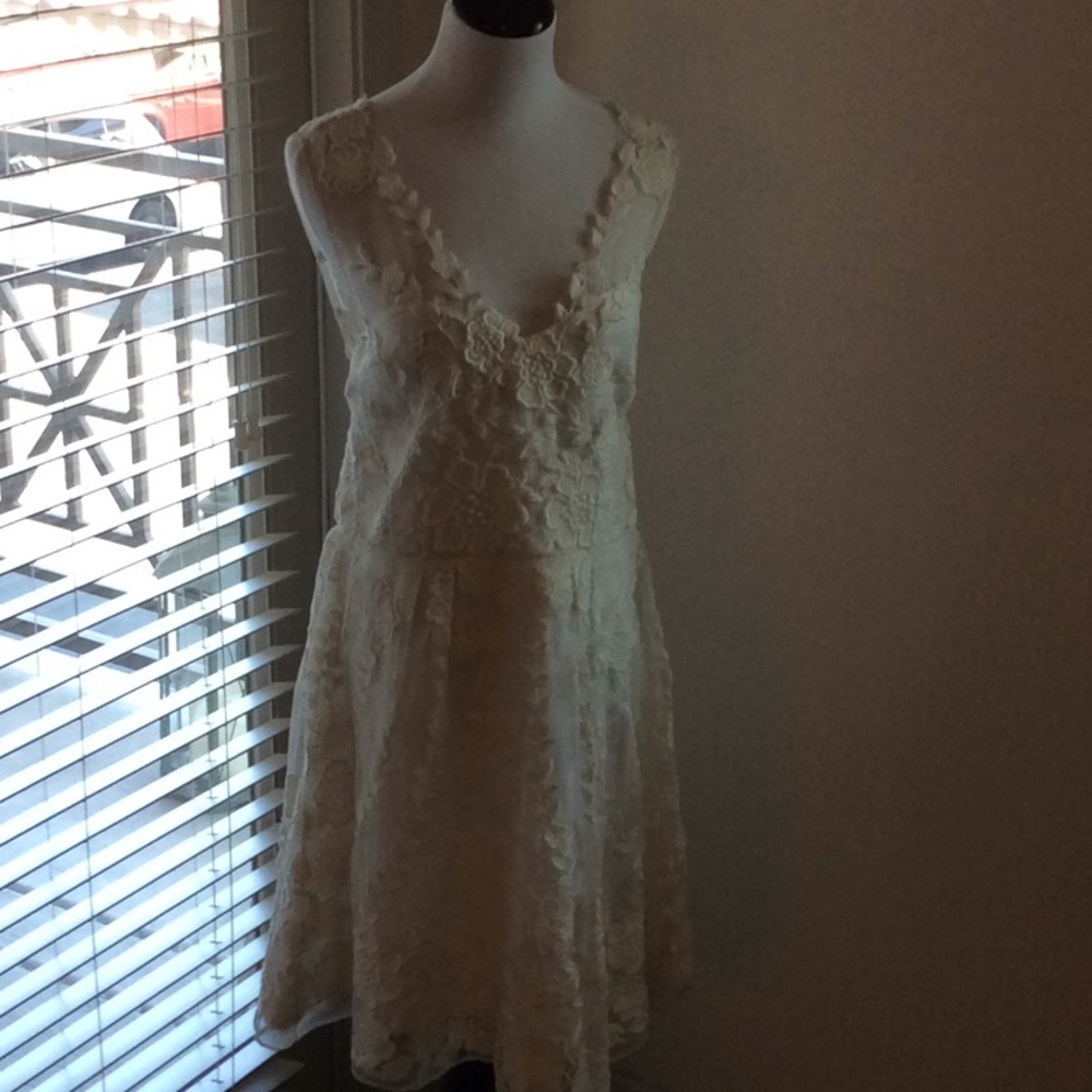 BHLDN illusion strap embroidered overlay dress